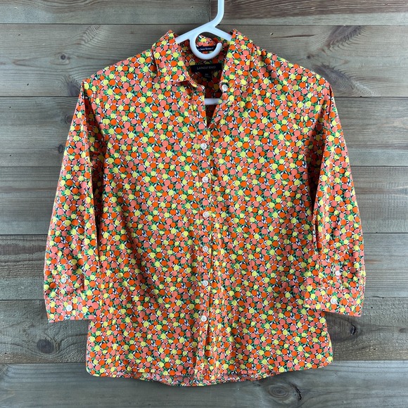 Lands' End Tops - Lands End Womens Shirt 3/4 Sleeve Button Up Fruit Citrus No iron Supima Size 4P